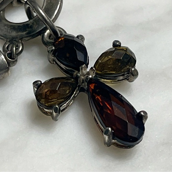 Smoky Topaz Cross Bracelet w/twisted green silk cord & .925 silver toggle clasp - Picture 4 of 8